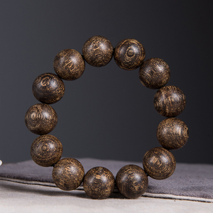 马来西亚虎皮纹沉香文玩手串男女款佛珠108颗念佛项链生日礼物