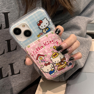 新款三丽鸥hellokitty可爱卡通天使凯蒂猫磁吸卡包适用苹果15手机壳iPhone14promax无线充电13/12/11保护套