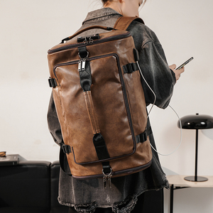 2024新款双肩包男韩版户外登山包旅行背包大容量圆桶包学生书包