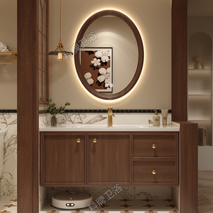 新中式复古风浴室柜组合法式卫生间洗脸手盆洗漱台岩板陶瓷一体盆