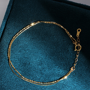 晨诺珠宝 18k金蛇骨金珠双层手链 素金手链女珠珠链超细蛇骨链