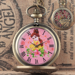 卡通公主冰雪奇缘镂空复古儿童怀表可爱睡美人爱丽丝女孩扑克学生