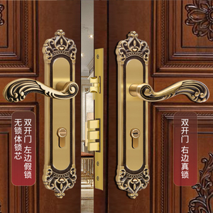 全黄铜欧式门锁复古别墅木门锁具双开入户大门锁纯铜大号对开门锁