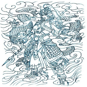 刺青色 满背赵子龙线条持久仿真纹身贴防水男女后背枪出如龙 战旗