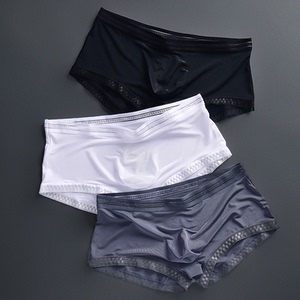 内裤男生夏季薄款蕾丝情调冰丝透明3d一片式无缝性感男士内裤四角