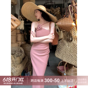SYT自制 极简花朵吊带连衣裙女2024春季新款设计感修身显瘦肯豆裙