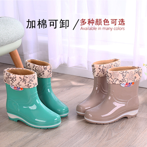 加绒保暖中低筒时尚雨鞋女款成人雨靴水鞋防水防滑水靴短筒冬季