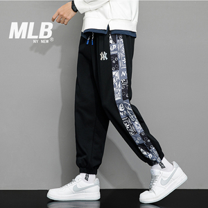 MLB&NY男裤子休闲运动美式嘻哈卫裤新春款潮流刺绣logo学生九分裤