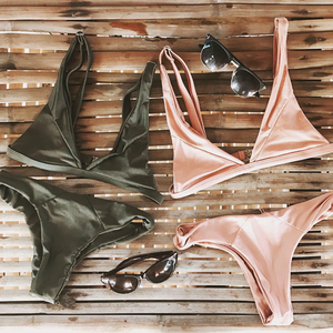 不换】维密泳衣沙滩抹胸比基尼日光浴钻饰挂脖性感泳装nennen