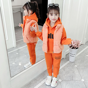 女童冬装套装2021新款洋气韩版中大童毛毛衣儿童装加厚卫衣三件套