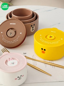 line friends布朗熊陶瓷便当盒饭盒带盖密封防漏保鲜碗微波炉可用