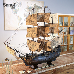 复古加勒比海盗模型手工旧木船黑珍珠号船模木质创意装饰收藏摆件