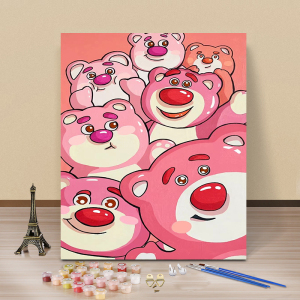 草莓熊数字油画diy油彩画儿童填色卡通手工涂色填充画画手绘礼物