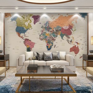 18D北欧风世界地图壁纸壁画客厅沙发无缝墙布简约现代办公室墙纸