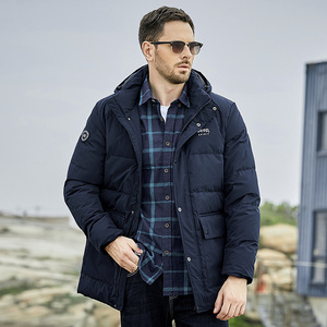 美国吉普jeep男装冬新中长款休闲连帽保暖羽绒服男士白鸭绒羽绒衣