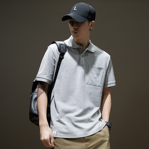 夏季带口袋半袖polo衫男宽松潮流ins运动上衣美式棒球翻领短袖t恤