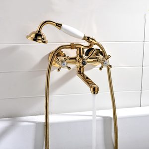 科勒᷂全铜冷热浴缸龙头挂墙式淋浴花洒套装金色欧式缸边水龙头
