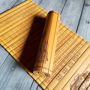 弟子规古文表演道具个性雕刻空白书卷学生装饰论语千字文竖版竹简