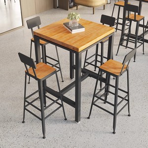 铁艺实木酒吧桌正方形现代简约高脚吧台桌奶茶店咖啡馆商用桌椅