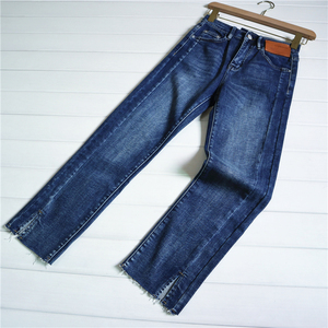 大厂韩货水洗牛仔裤侧边双车线弹力直筒牛仔裤软弹小直筒牛仔裤女