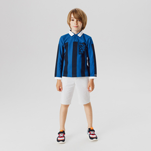 法国代购jacadi亚卡迪童装2021秋款运动时尚翻领条纹男童长袖t恤