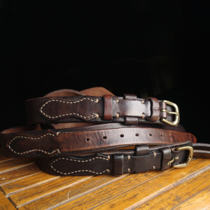 vintage阿美咔叽美式复古西部纯手工手工黄铜真皮骑兵皮带腰带