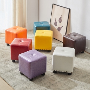 家用凳子客厅小皮凳换鞋凳皮墩子皮凳长方形凳子沙发茶几方凳矮凳