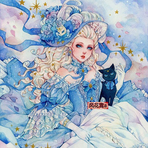 超清晰彩色十字绣重绘图纸/源文件花宴少女30