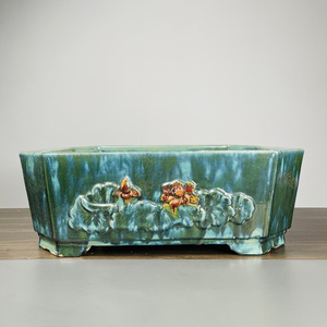 石湾盆 手工两面贴花 切角长方盆 盆口75厘米 大型盆景用盆