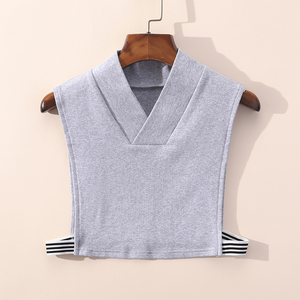 v领假领子女汉服云肩假领毛衣男背心百搭交领内搭黑短灰色大码