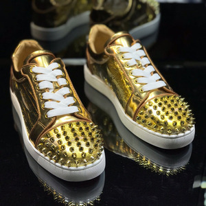 cl ciaga男鞋低帮系带休闲女鞋铆钉金锡箔红底鞋欧美情侣运动板鞋