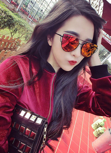 左岸潇不规则太阳镜金属红色墨镜女潮流猫眼时尚个性偏光太阳眼镜