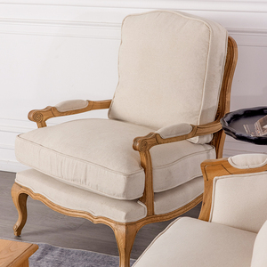 出口法式美式客厅白橡木休闲沙发椅子布艺可拆洗实木单人沙发椅