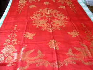 杭州丝绸老被面收藏7.80年代真丝缎子被面176*132厘米6192九成新