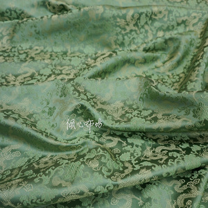 干净浅嫩绿色秋香绿满地小龙织锦缎布料中式宋锦面料丝绸缎子面料