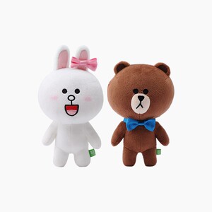 韩国采购 line friends 布朗熊情侣公仔 可尼抱心公仔