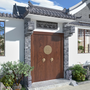 中式实木仿古庭院大门茶楼民宿复古门镶铜围墙入户门高端定制包邮
