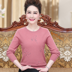 中老年秋冬羊毛衫女短款妈妈装内搭打底衫毛衣太太低领纯羊绒上衣