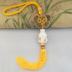 风水五帝钱挂件明咒白玉葫芦卸 门冲宝聚气