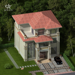 欧式三层自建房别墅设计施工图纸带露台二层半小洋楼网红款效果图