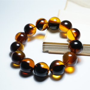 天然缅甸琥珀 忆琛珠宝 金珀底黑蜜溶洞手串