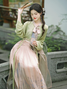 新中式国风汉元素长袖蝴蝶结雪纺衬衫上衣马面裙仙气大摆裙套装女