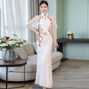 2024夏季新款中国风高端重工刺绣改良旗袍长款年轻款少女晚礼服装