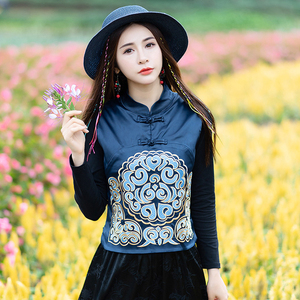 民族风短外套女2024春秋冬季新款中式复古刺绣绸缎马甲中国风女装