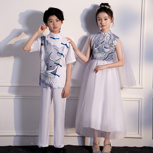 儿童中国风演出服六一合唱团新款诗歌朗诵国学服古筝比赛表演礼服