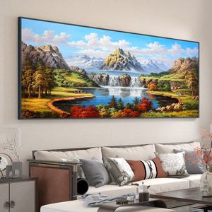 00周沐沐077淘宝手绘新中式油画卧室床头装饰画简约现代横幅山水