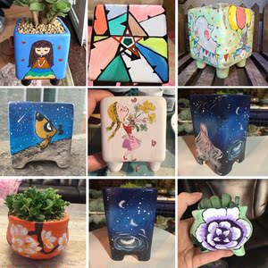 素烧花盆diy手绘花盆粗陶个性大小号透气方形带脚彩绘涂鸦多肉盆