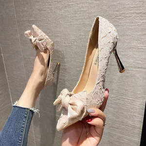 法式礼服高跟鞋温柔风chic细跟蝴蝶结少女成年礼2022新款气质单鞋