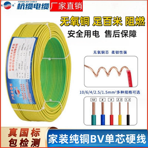 中策电线家用家装硬线BV1.5/2.5/4/6/10平方单芯铜芯国标阻燃铜线