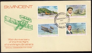 圣文森特首日封1978：航空先驱莱特兄弟和早期飞机（4票全）